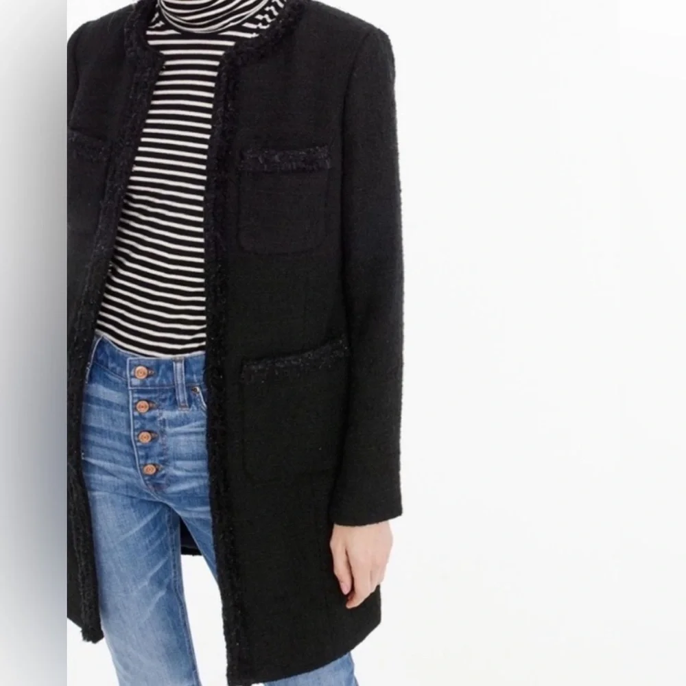 J. Crew Lady Coat with Fringe Trim Tweed